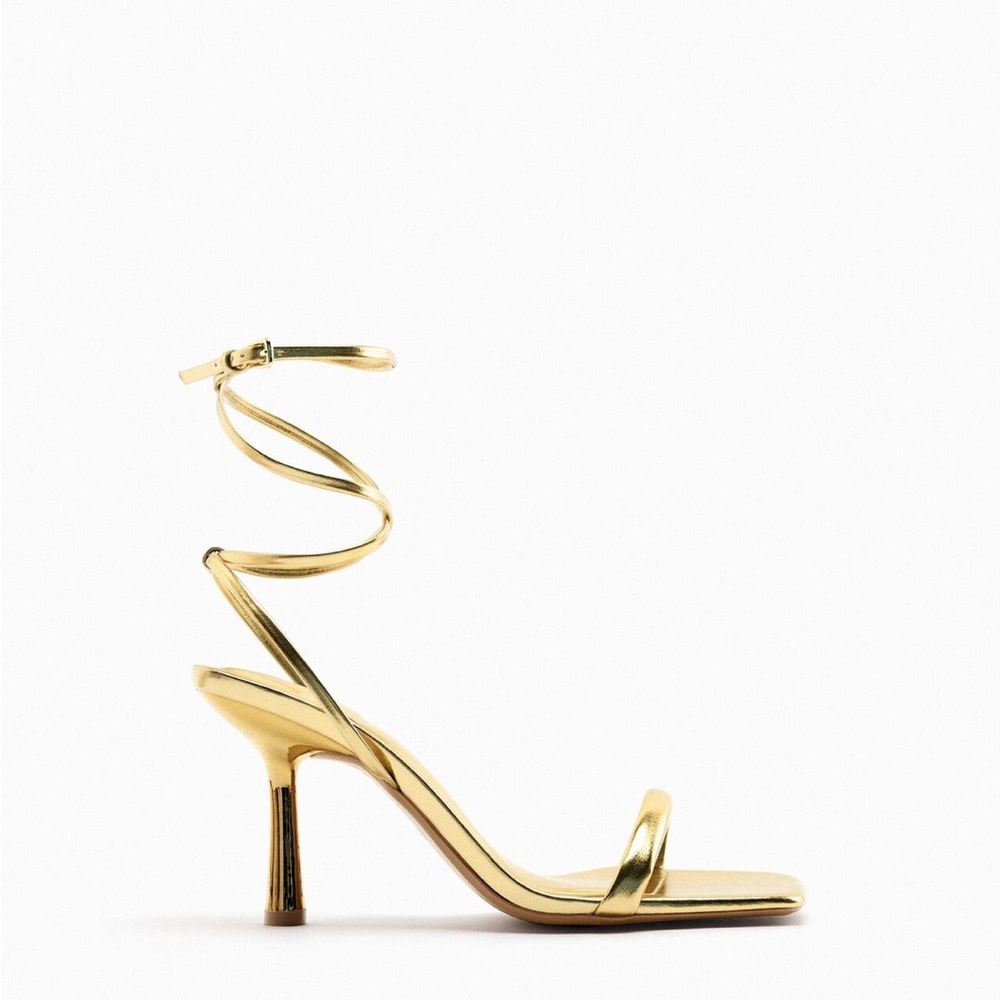 Zara Lace Up High Heels Sandals - Gold